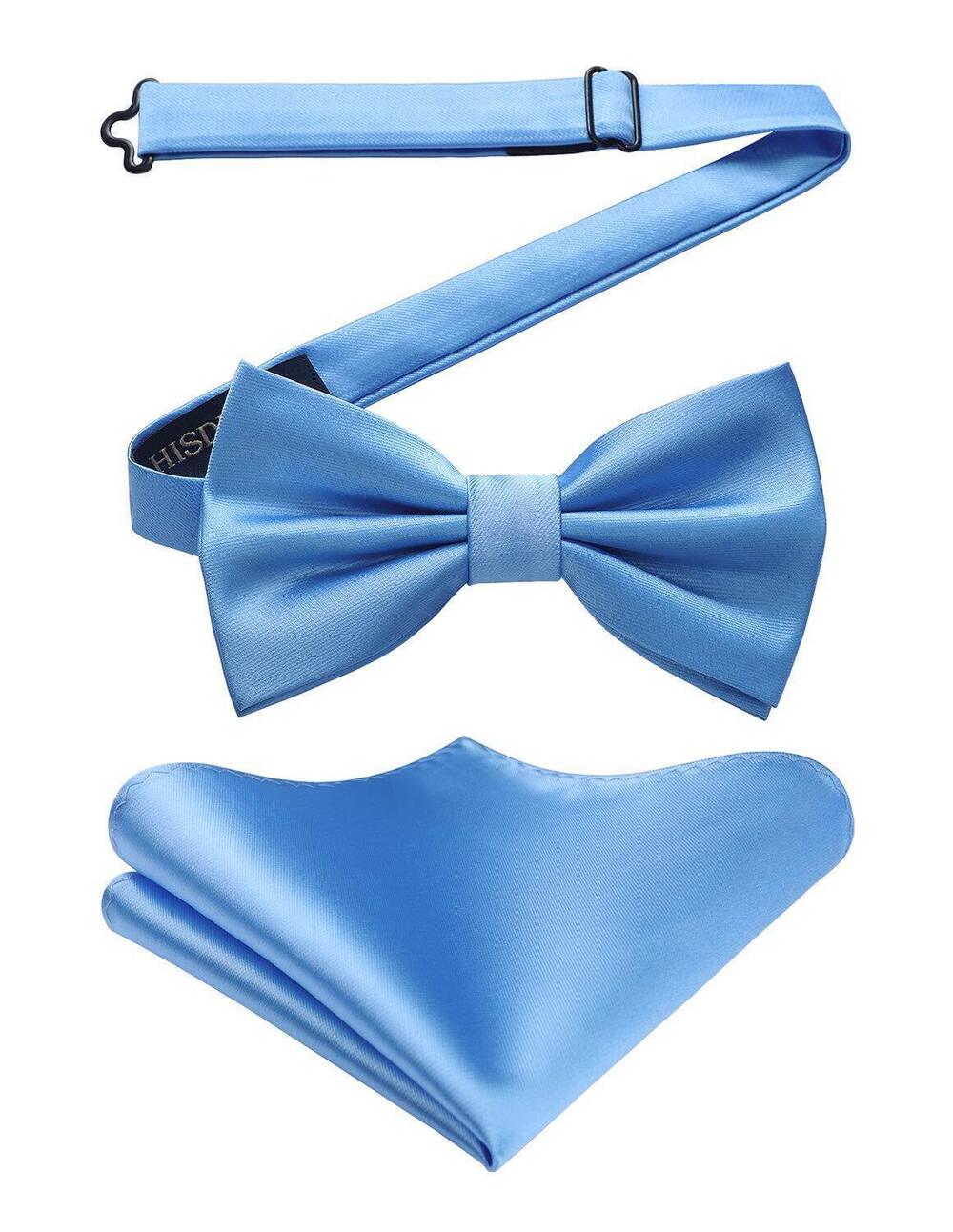 9662 Classic Baby Blue Pre Tied Bow Ties Luxury Satin Bow Tie Pocket